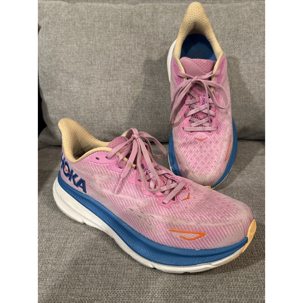 Hoka One One Clifton 9 Shoes Womens 9 Pink Blue Running Sneakers Comfort